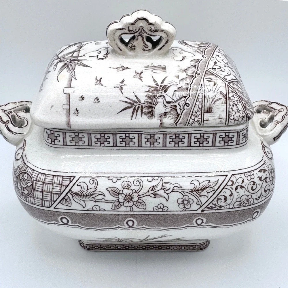 Antique Melbourne C & W Late Mayers Ironstone Tureen Brown Transferware